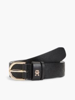 TH Monogram Debossed Leather Belt — Black 1
