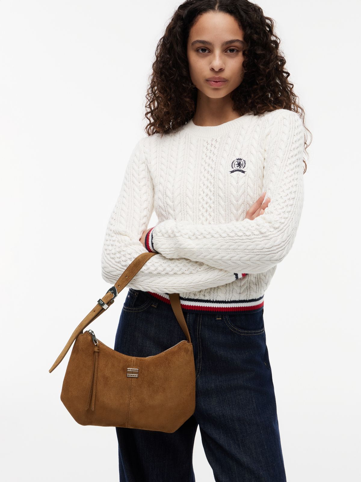 Suede Slouch Shoulder Bag — Brown