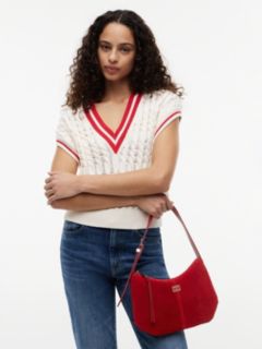 Suede Slouch Shoulder Bag — Red 2