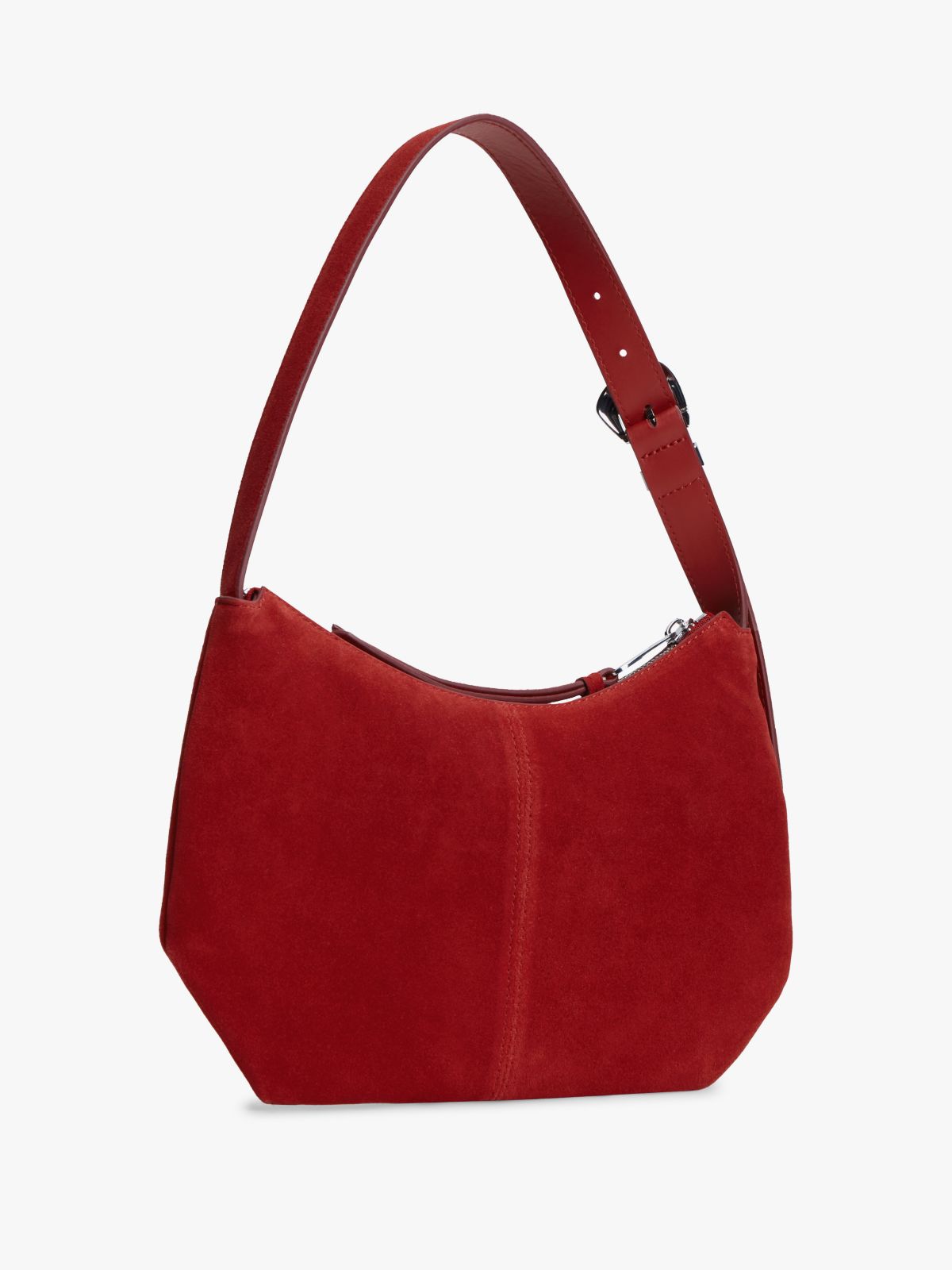 Suede Slouch Shoulder Bag — Red