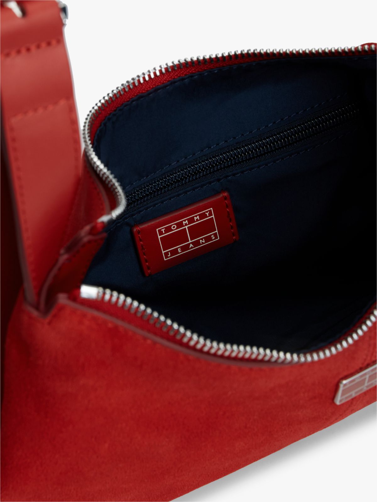 Suede Slouch Shoulder Bag — Red
