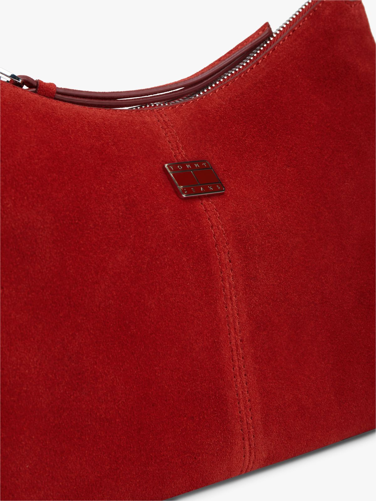 Suede Slouch Shoulder Bag — Red