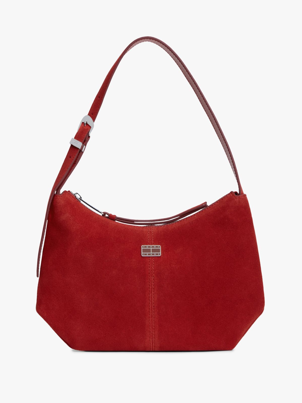 Suede Slouch Shoulder Bag — Red