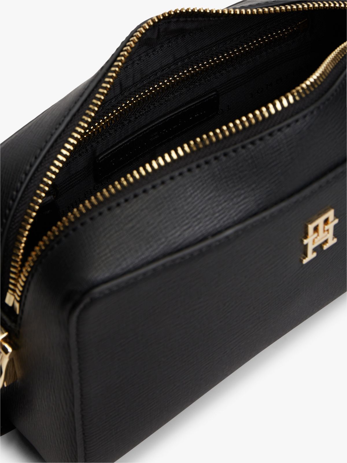 TH Monogram Textured Crossbody Camera Bag — Black