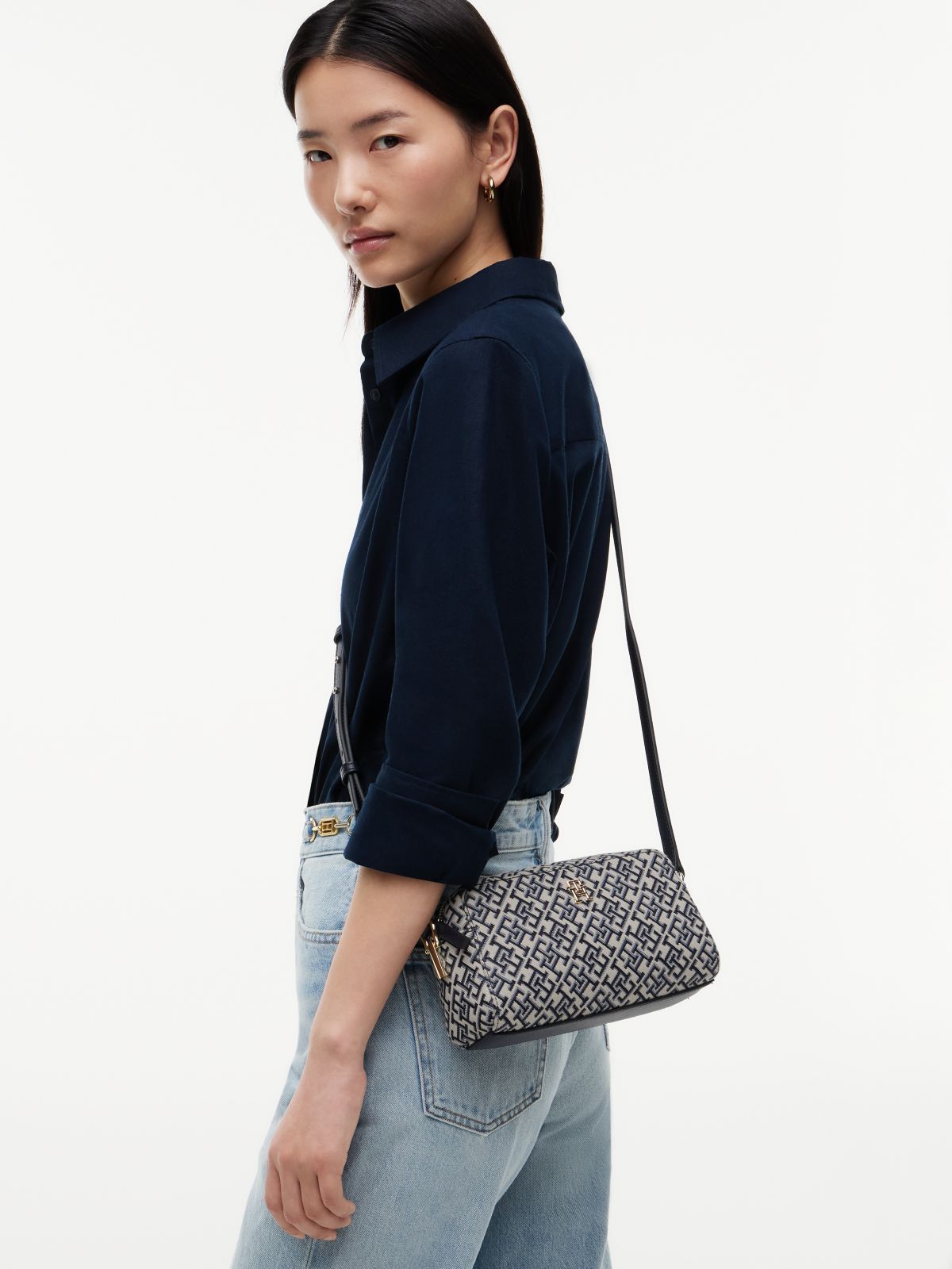 TH Monogram Jacquard Crossbody Camera Bag — Blue