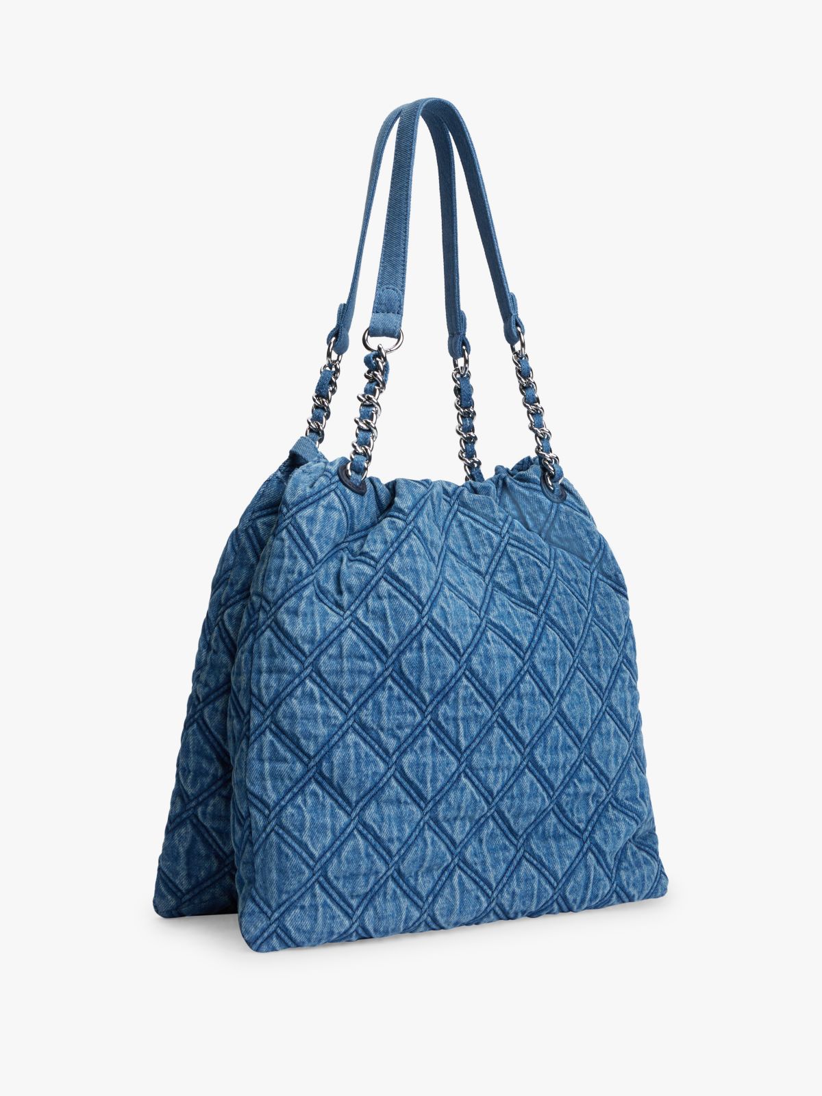 TH Monogram Quilted Denim Tote Bag — Blue