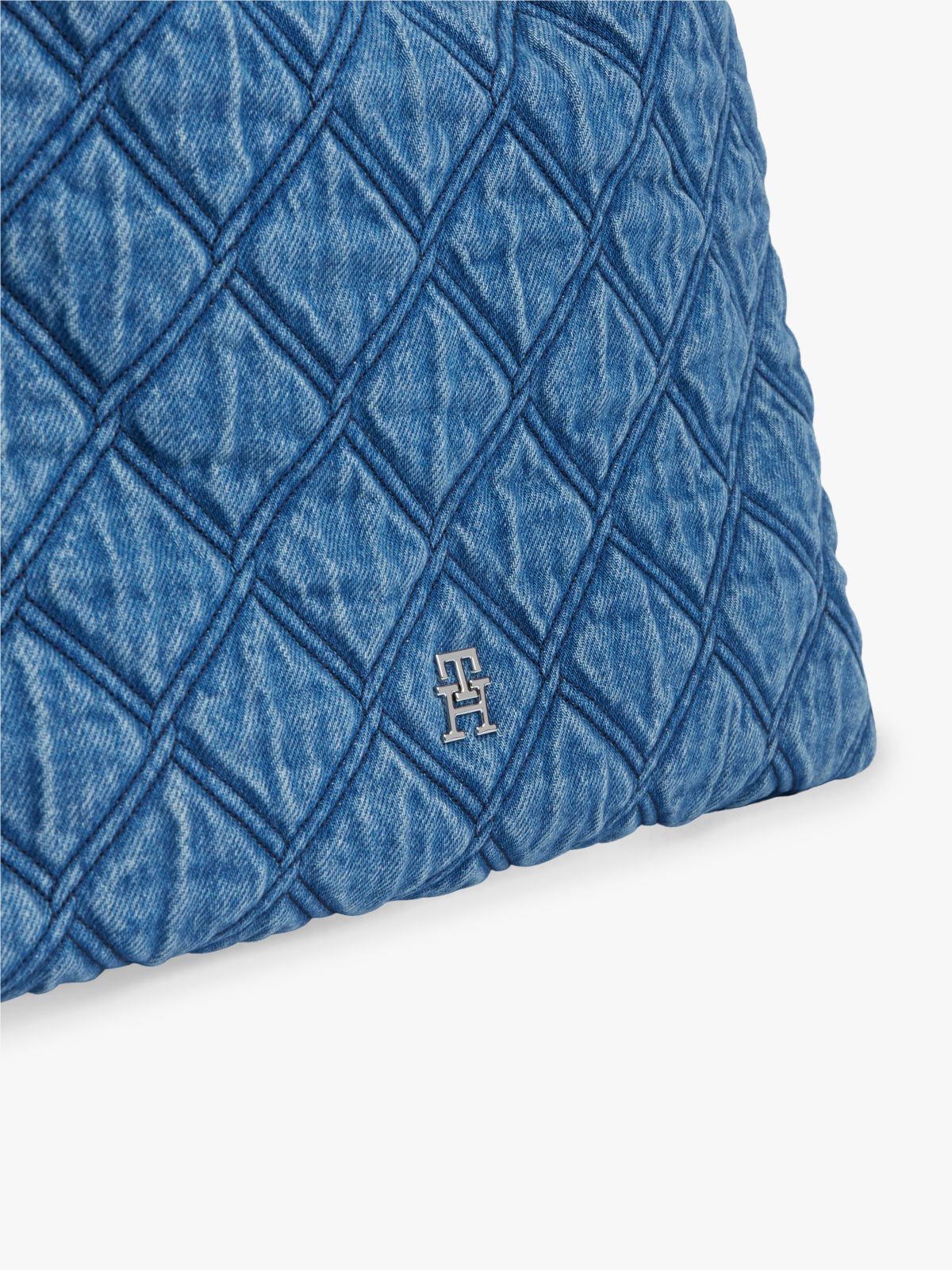 TH Monogram Quilted Denim Tote Bag — Blue