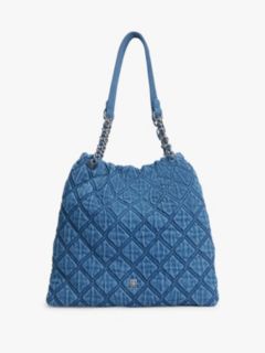 TH Monogram Quilted Denim Tote Bag — Blue 1