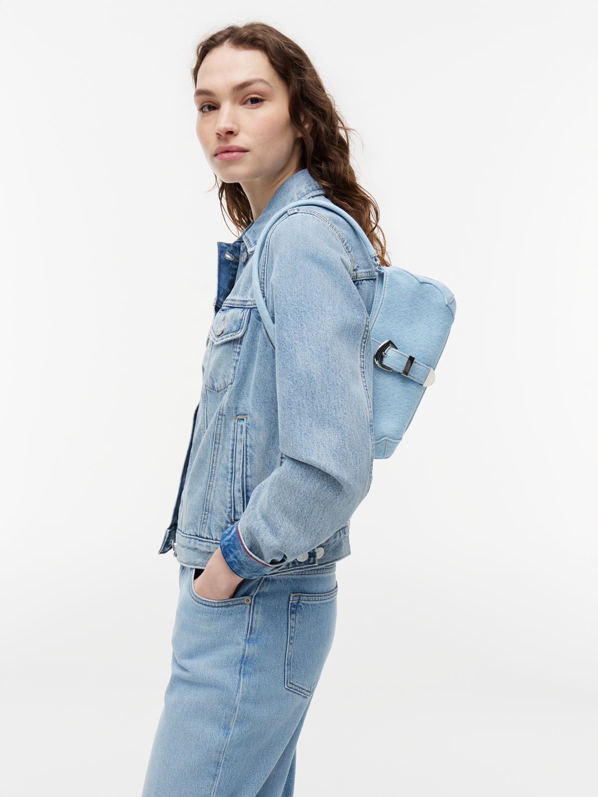 Abstract Buckle Denim Shoulder Bag — Blue