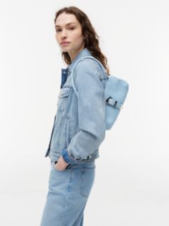 Abstract Buckle Denim Shoulder Bag — Blue 2