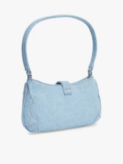 Abstract Buckle Denim Shoulder Bag — Blue 3