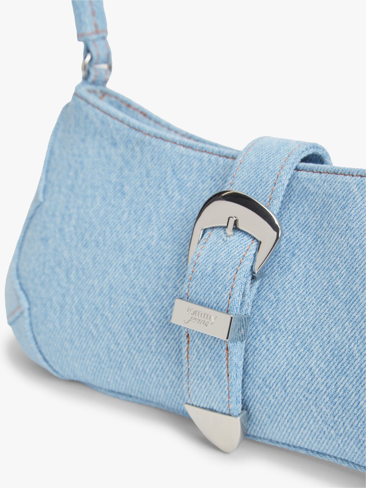 Abstract Buckle Denim Shoulder Bag — Blue
