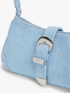 Abstract Buckle Denim Shoulder Bag — Blue 5