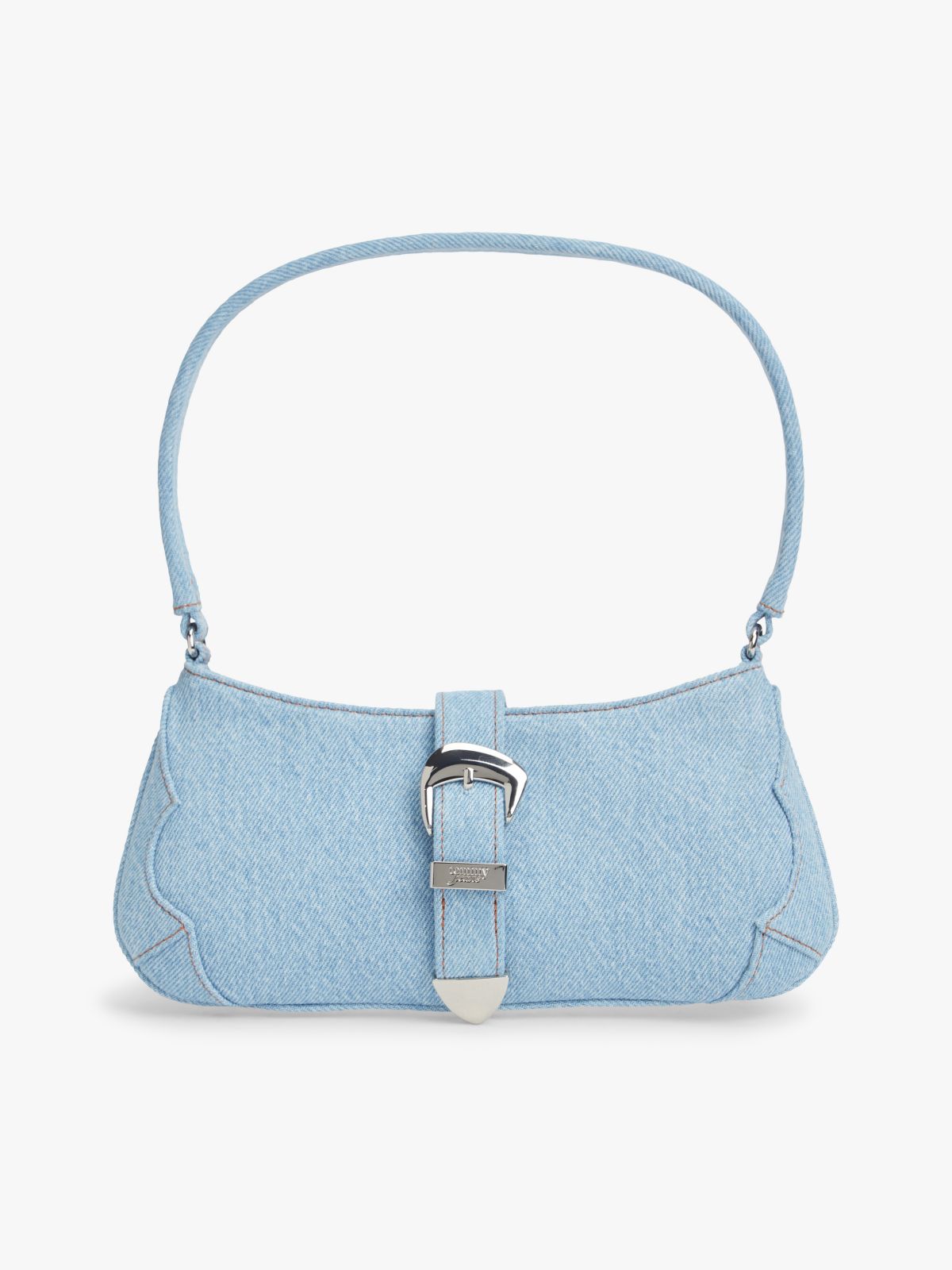 Abstract Buckle Denim Shoulder Bag — Blue