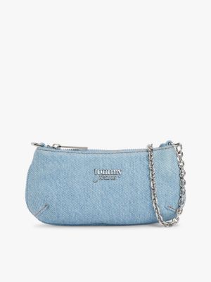 blue denim chain strap logo wallet for women tommy jeans