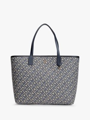 blue hilfiger icon th monogram jacquard tote bag for women tommy hilfiger