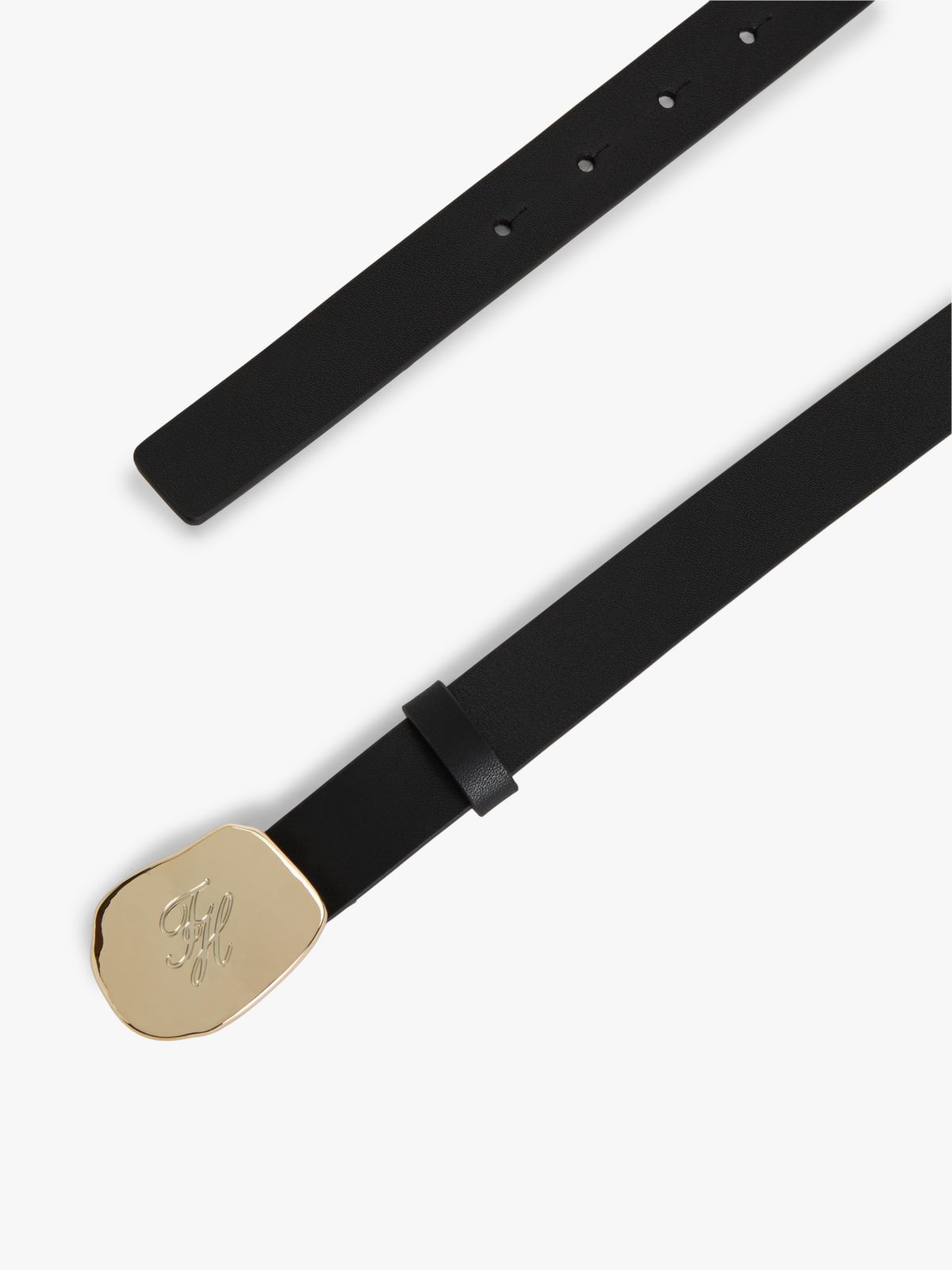 Logo Abstract Plaque Buckle Leather Belt — Black