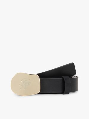 black logo abstract plaque buckle leather belt for women tommy hilfiger