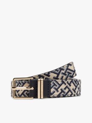 multi jacquard double keeper square buckle belt for women tommy hilfiger