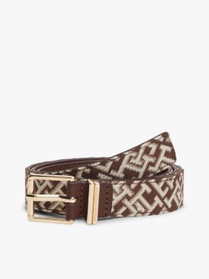 multi jacquard double keeper square buckle belt for women tommy hilfiger
