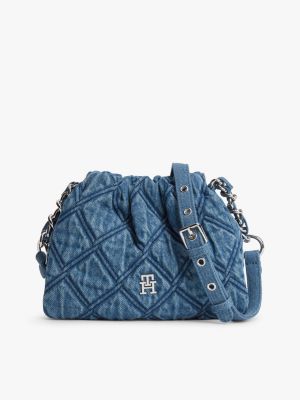 blue quilted denim th monogram crossbody bag for women tommy hilfiger