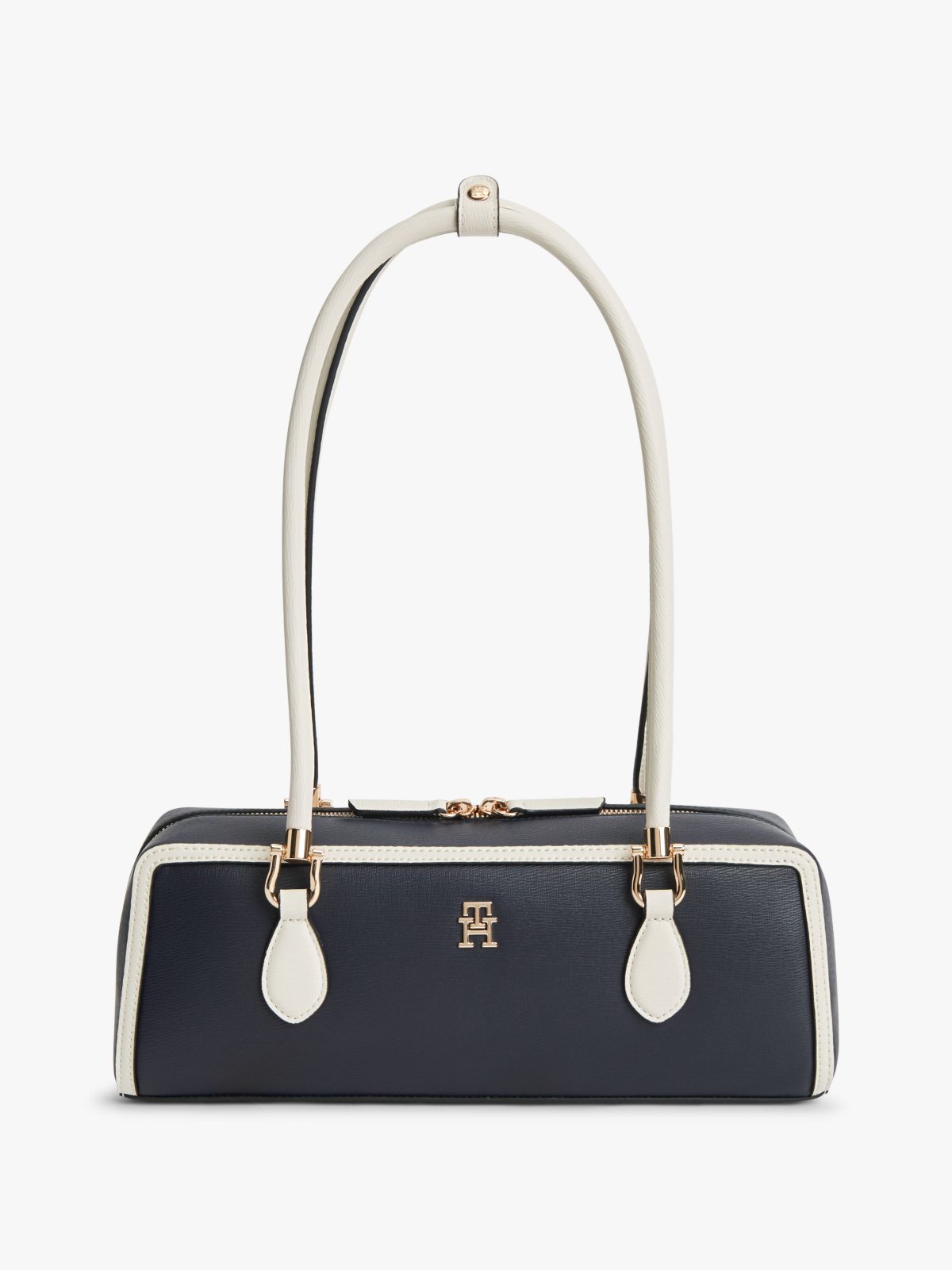 Colour-Blocked Rectangular Shoulder Bag — Blue