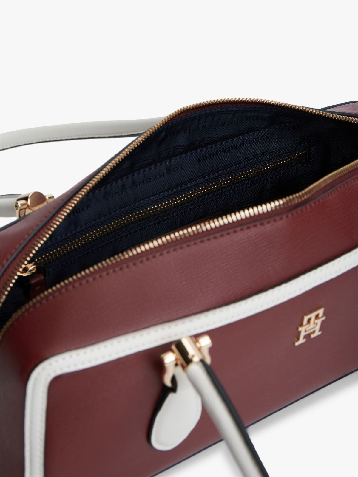 Colour-Blocked Rectangular Shoulder Bag — Burgundy
