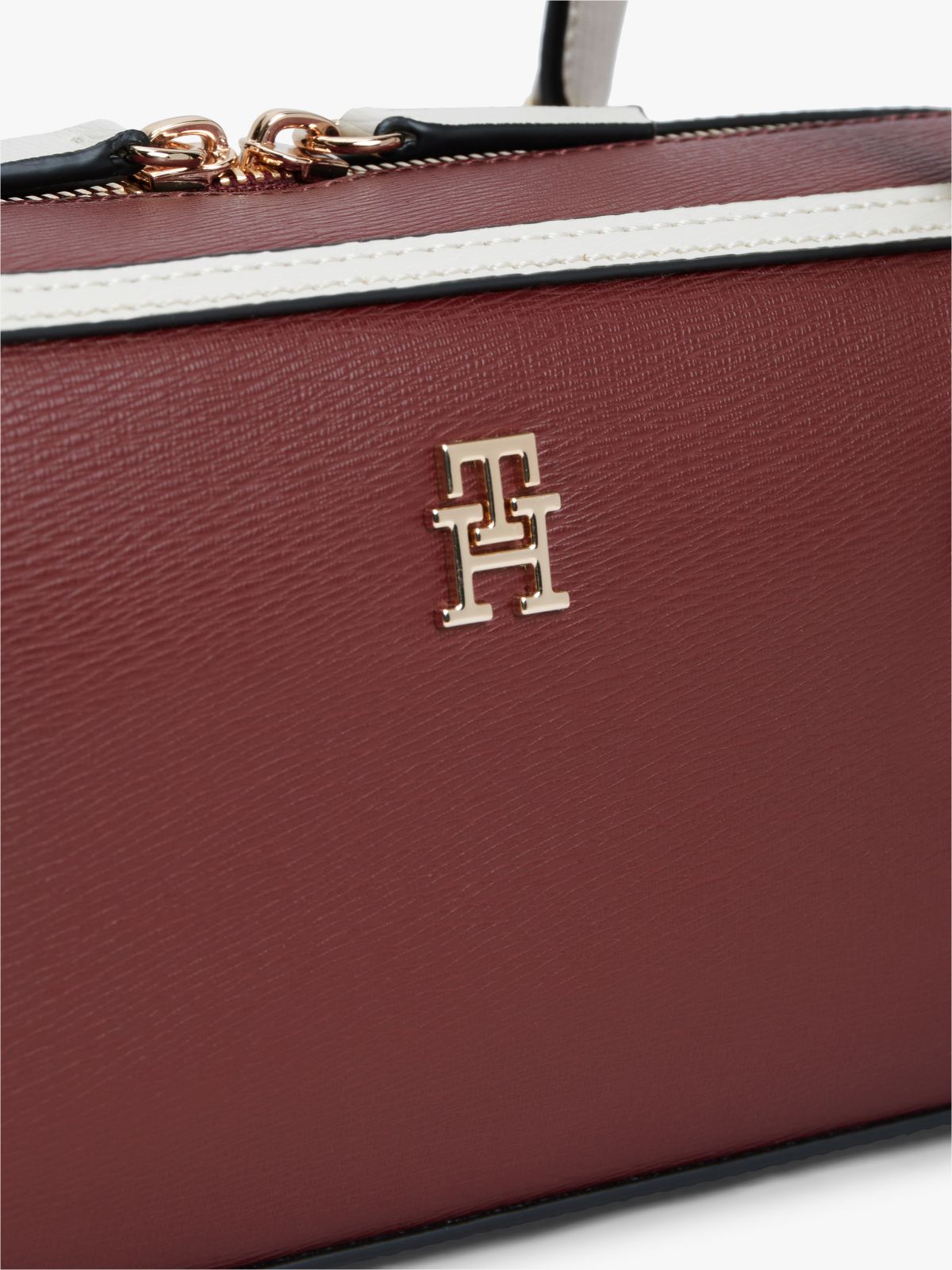 Colour-Blocked Rectangular Shoulder Bag — Burgundy