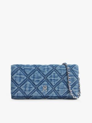 blue quilted denim chain strap wallet for women tommy hilfiger