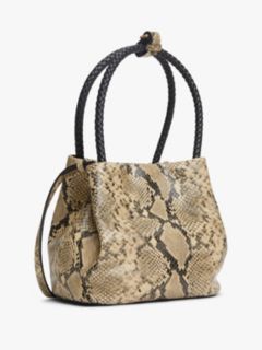 Convertible Snake Print Leather Bucket Bag — Beige 3