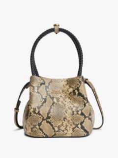 Convertible Snake Print Leather Bucket Bag — Beige 1