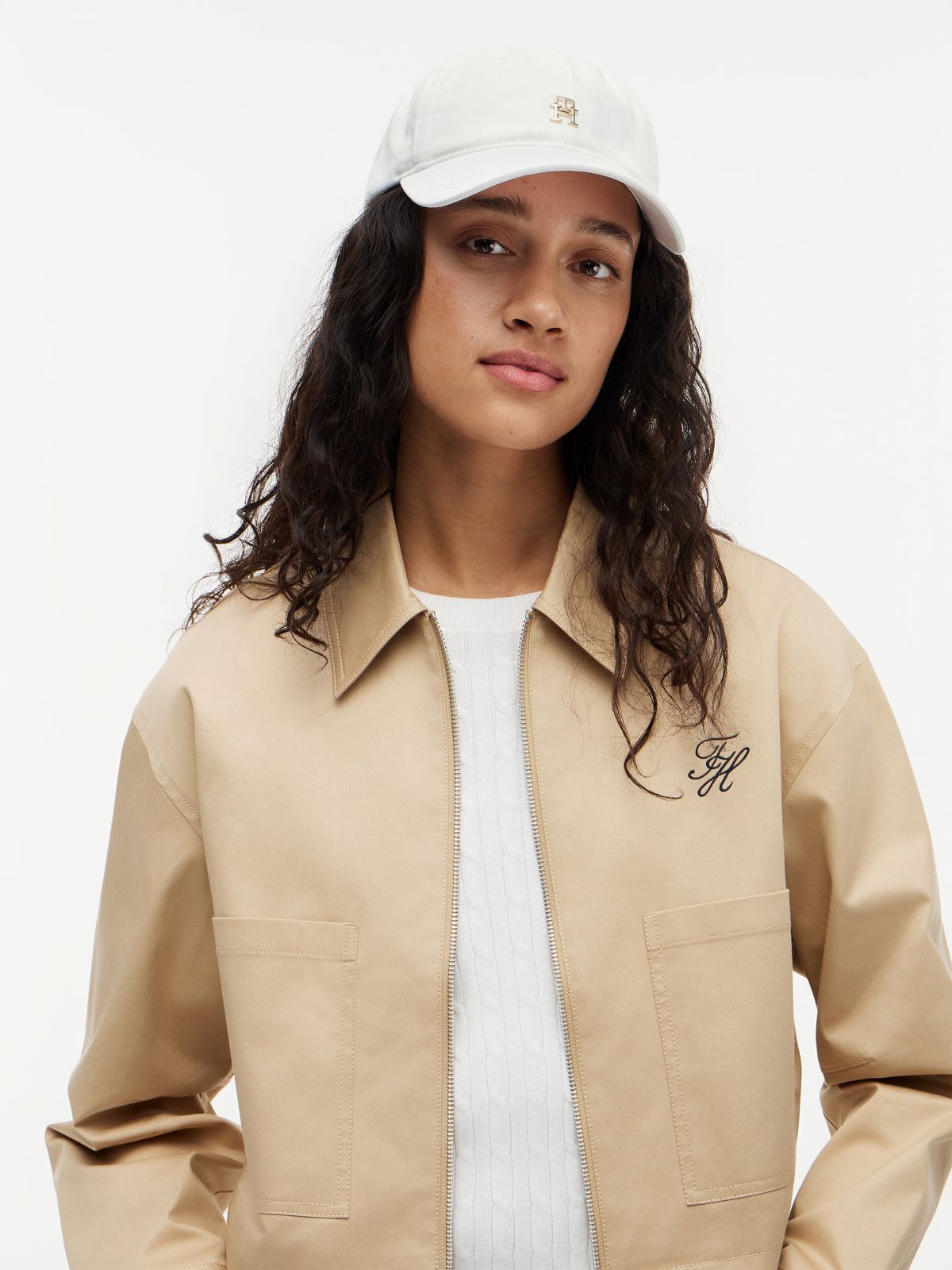Chic TH Monogram Washed Baseball Cap — White