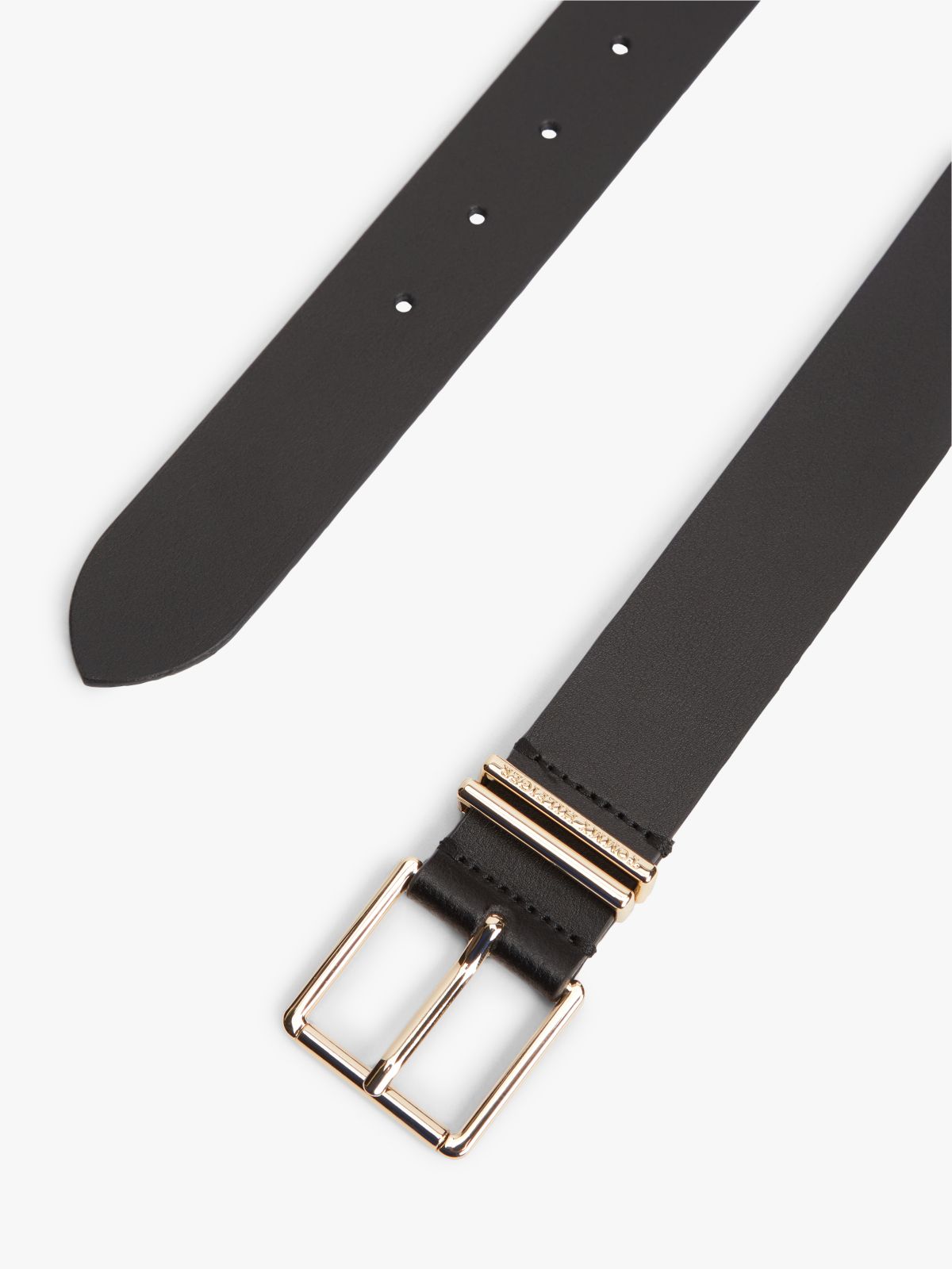 Double Keeper Square Buckle Leather Belt — Black