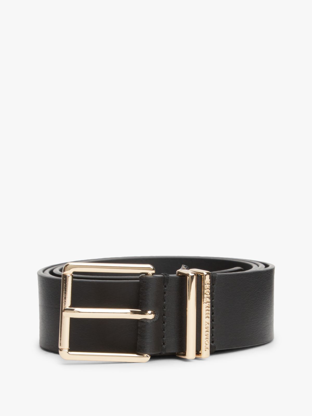 Double Keeper Square Buckle Leather Belt — Black