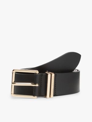 black double keeper square buckle leather belt for women tommy hilfiger