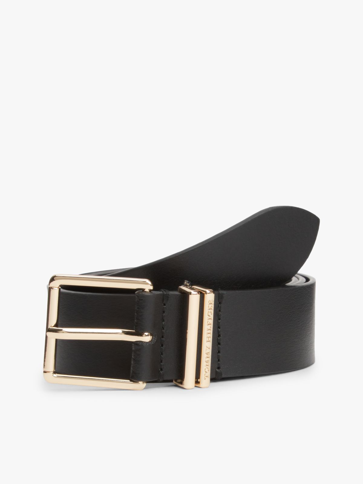 Double Keeper Square Buckle Leather Belt — Black