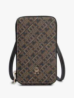 black kopertówka crossbody hilfiger icon print zip-around dla kobiety - tommy hilfiger