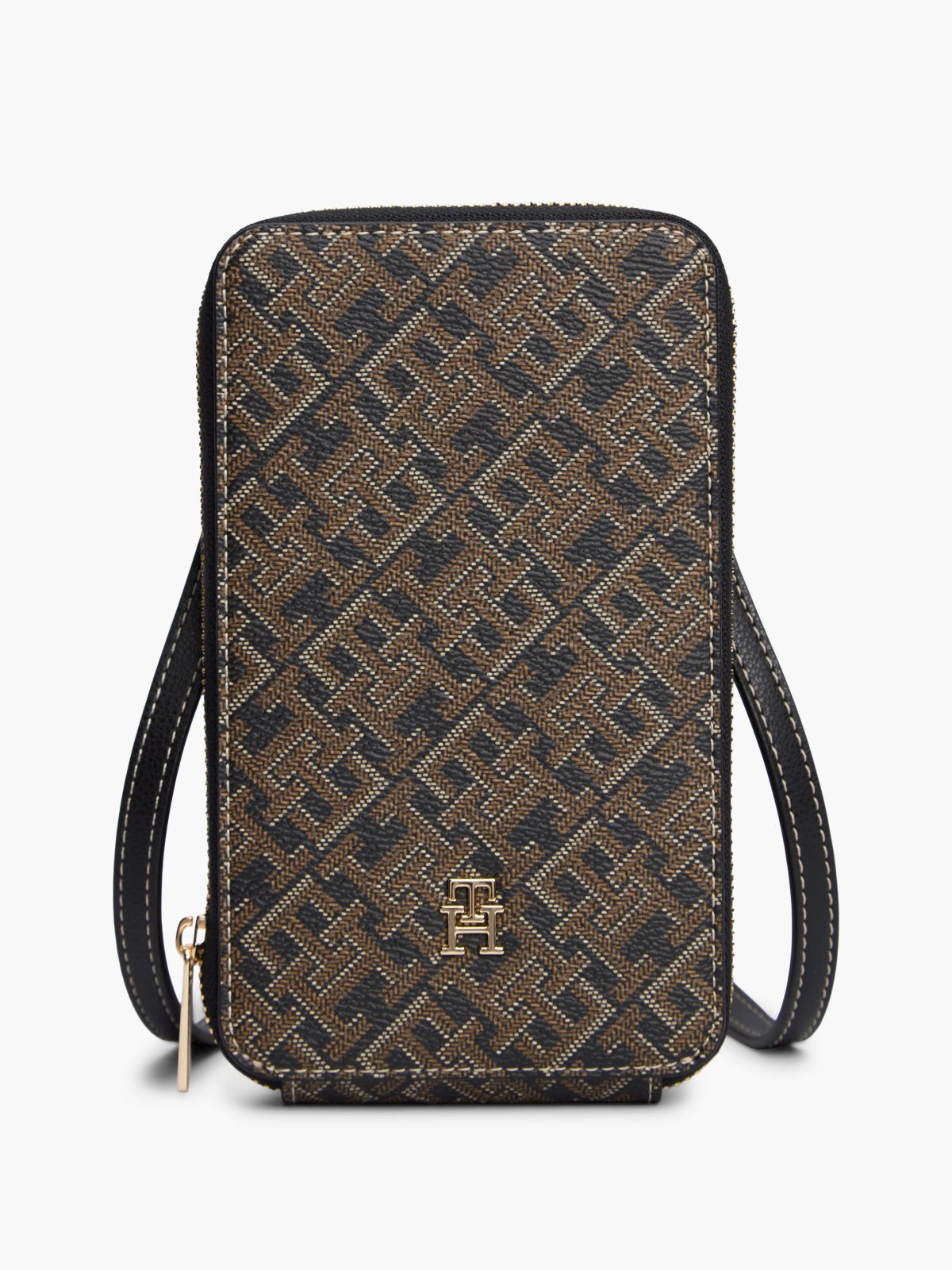 Hilfiger Icon Print Zip-Around Crossbody Pouch — Black