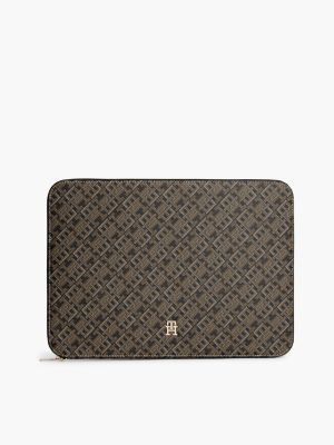 black pokrowiec na laptopa zapinany na zamek z nadrukiem hilfiger icon dla kobiety - tommy hilfiger
