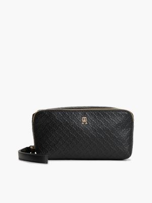 black kosmetyczka hilfiger icon z wytłoczonym logo dla kobiety - tommy hilfiger