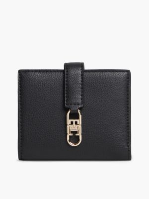 black składany portfel z plakietką z monogramem th dla kobiety - tommy hilfiger