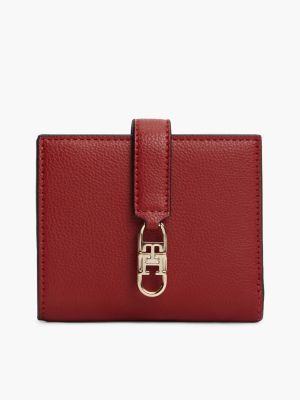 red th monogram plaque bifold wallet for women tommy hilfiger