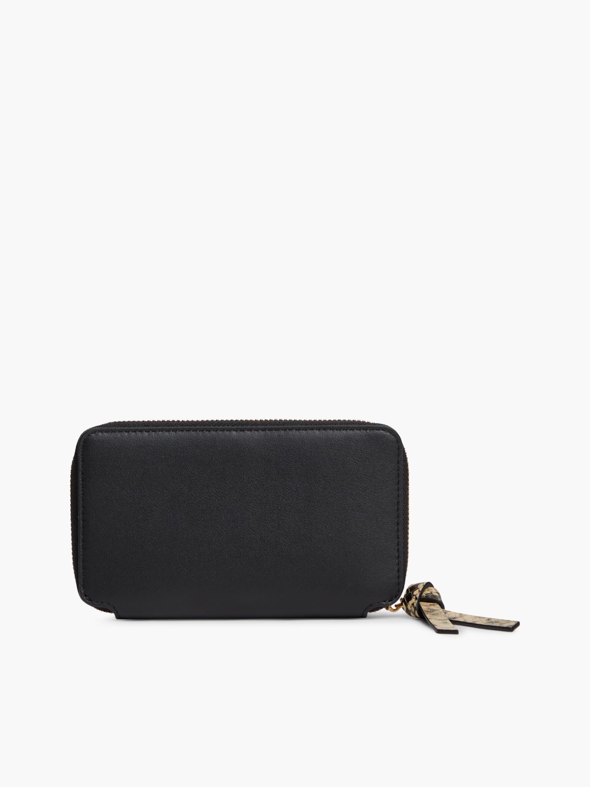 Leather Metal Logo Zip-Around Wallet — Black