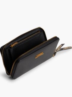 Leather Metal Logo Zip-Around Wallet — Black 3