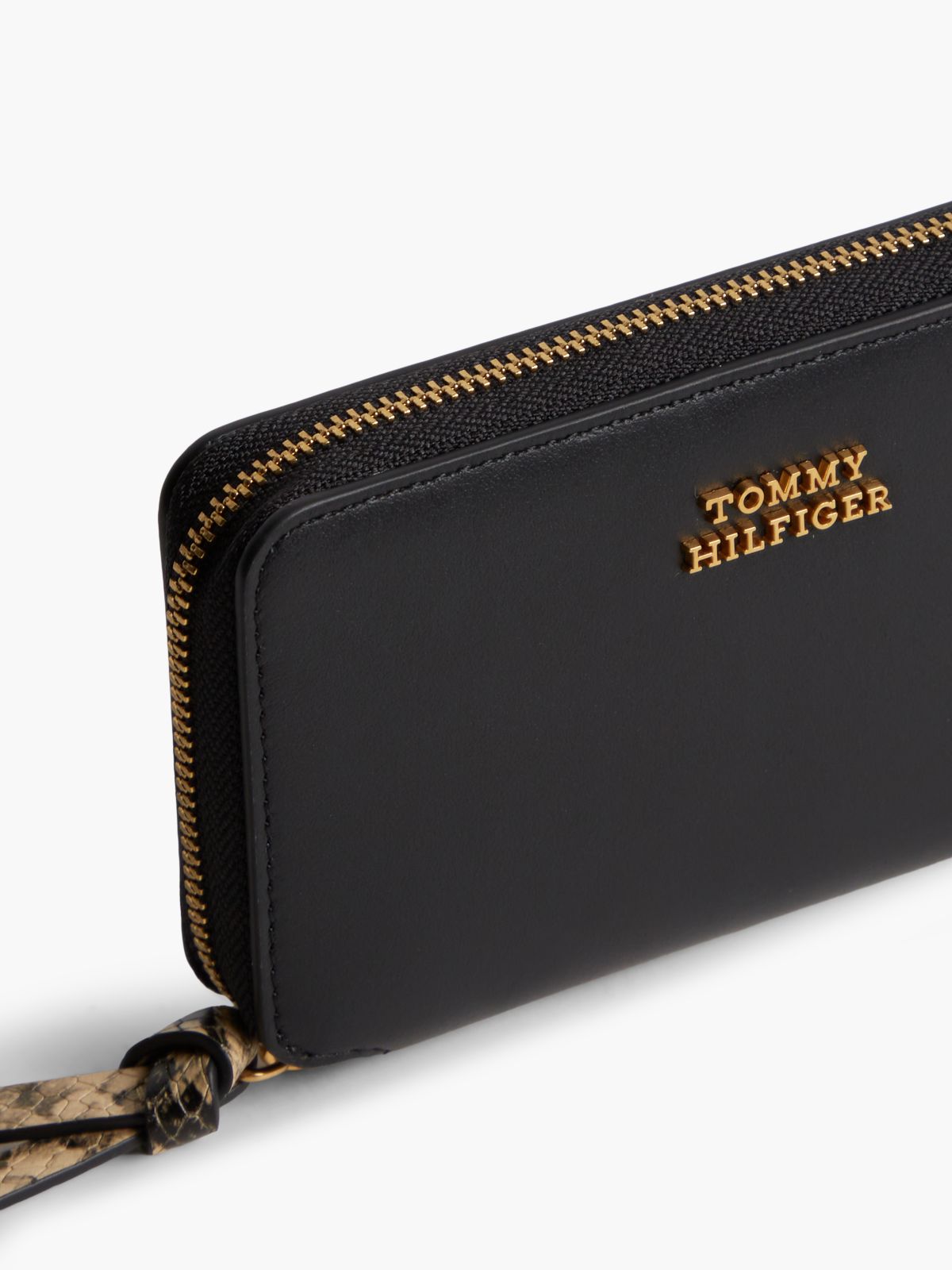 Leather Metal Logo Zip-Around Wallet — Black