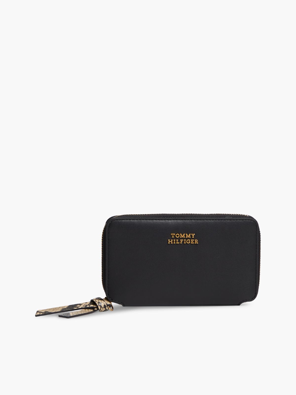 Leather Metal Logo Zip-Around Wallet — Black