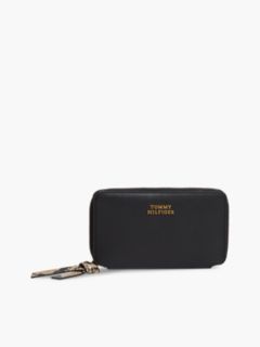 Leather Metal Logo Zip-Around Wallet — Black 1