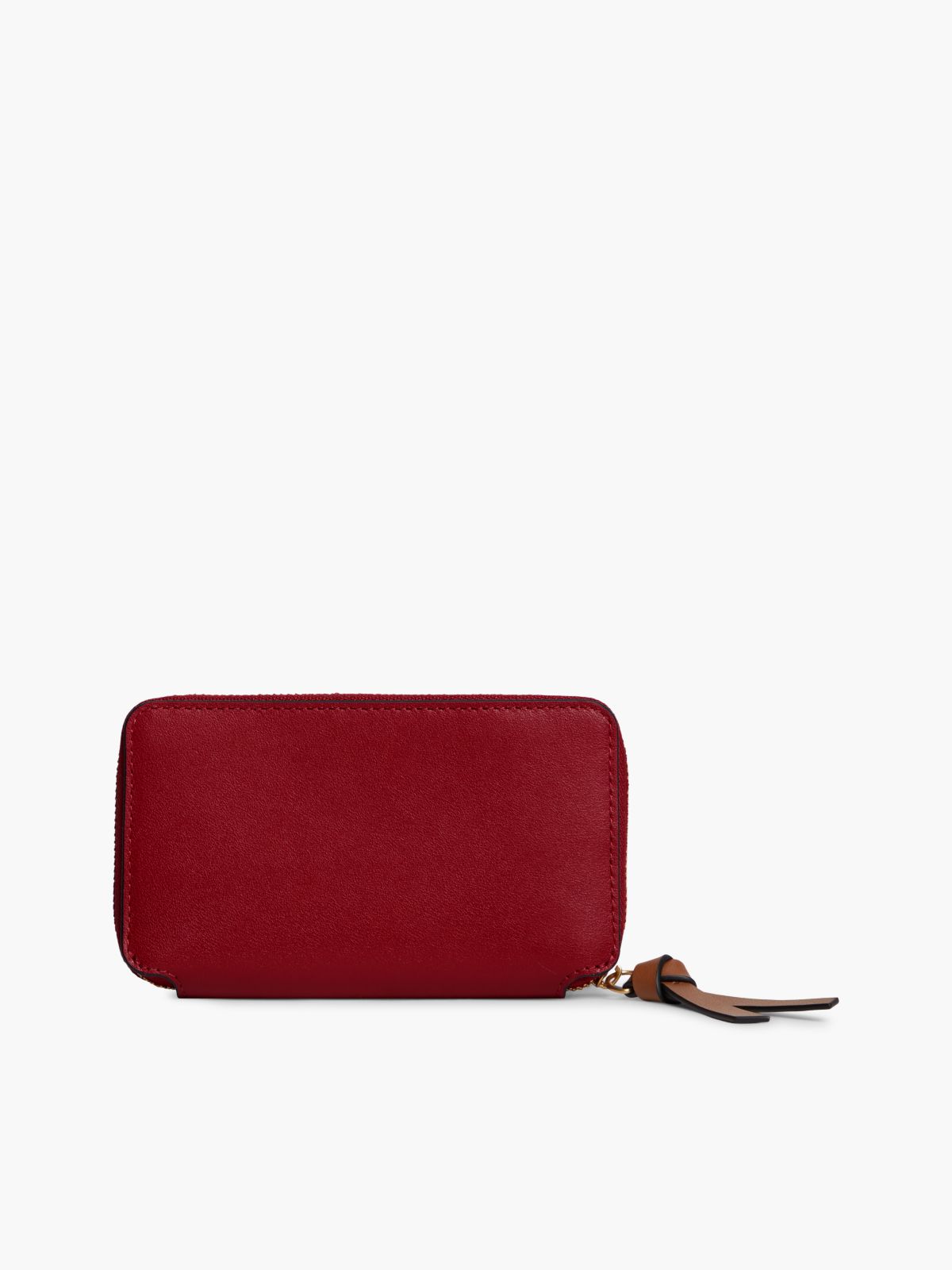 Leather Metal Logo Zip-Around Wallet — Red