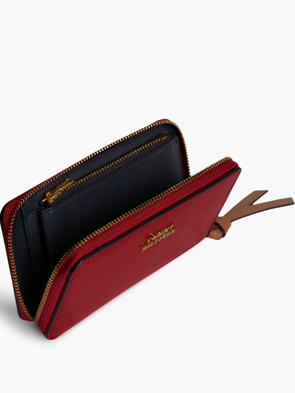 Leather Metal Logo Zip-Around Wallet — Red