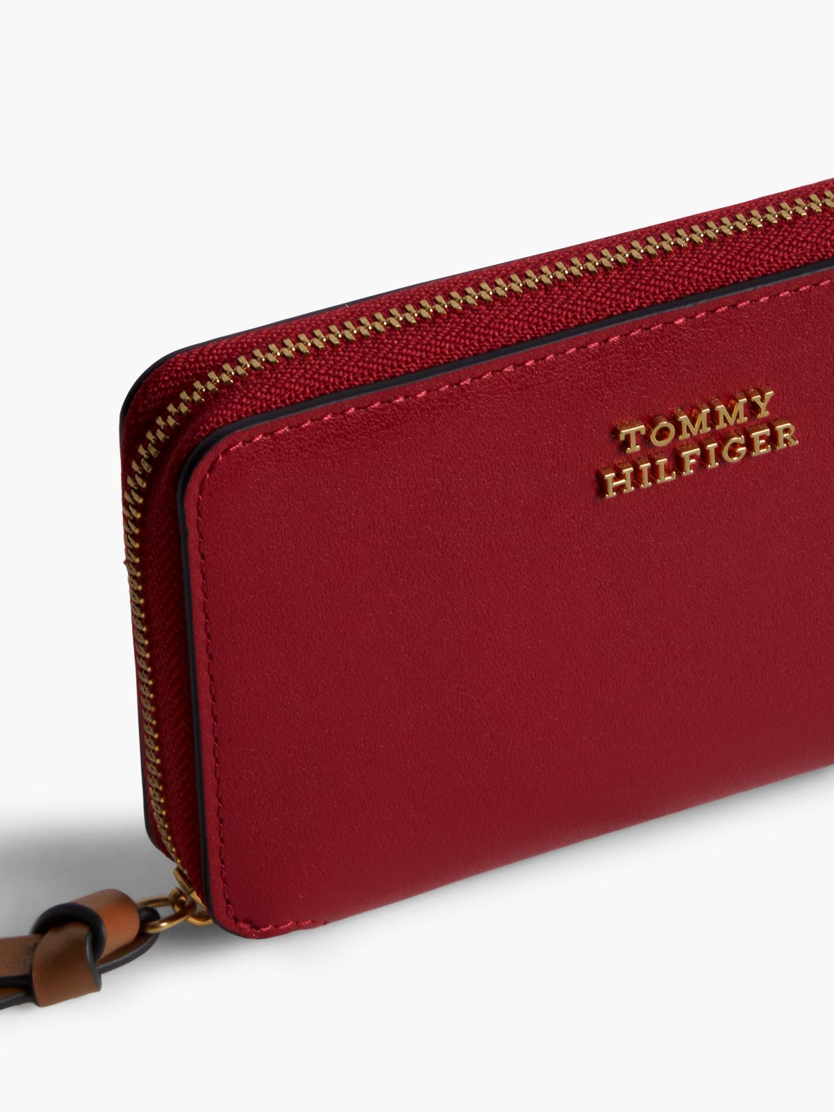 Leather Metal Logo Zip-Around Wallet — Red